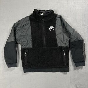 Nike Air Jacket Boys L Black Sherpa Fleece 1/4 Zip Pullover Quilted Youth